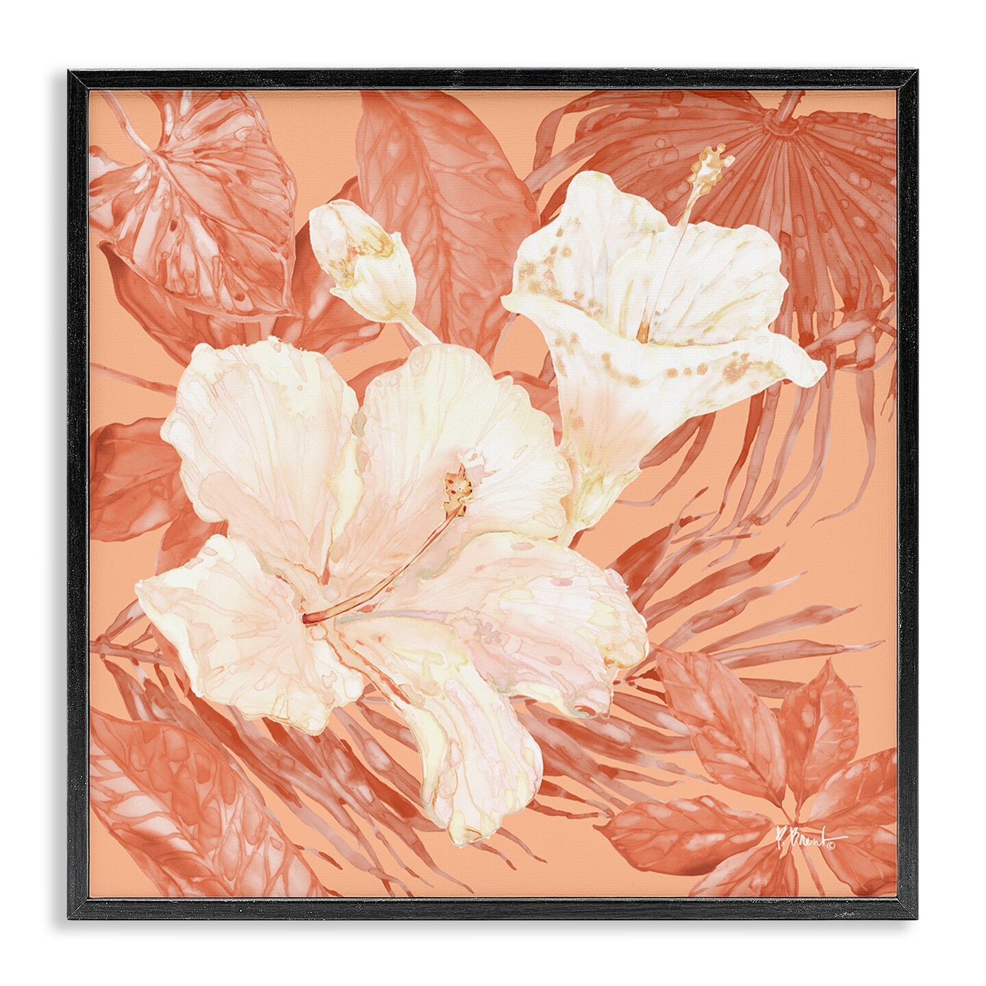 Stupell Industries Hibiscus & Leaf Bunch Framed Giclee Wall Art Design by Paul Brent