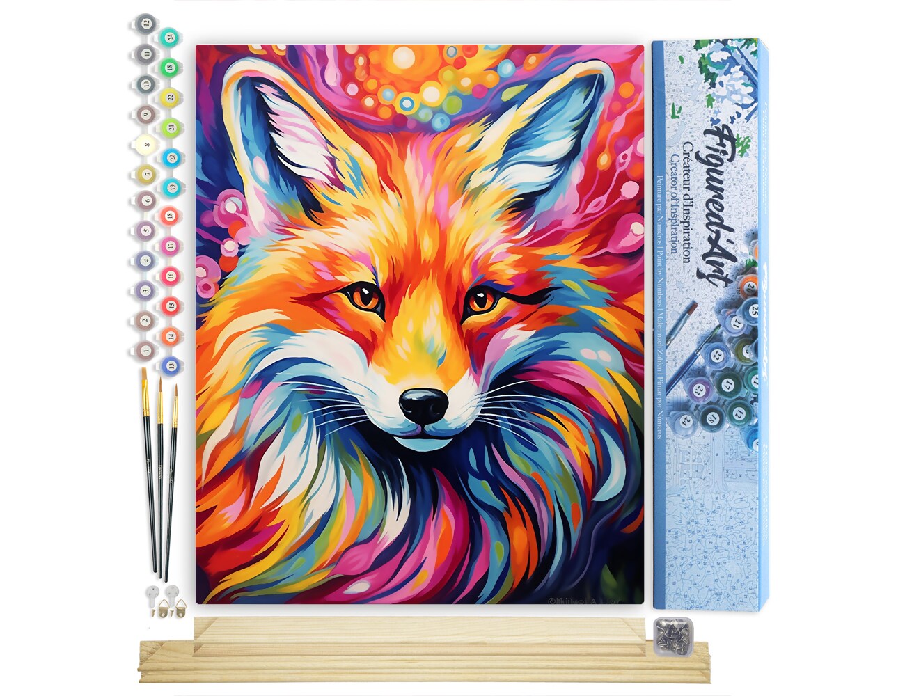 Figured&#x27;Art Paint by Number for Adults Colorful Abstract Fox 16&#x22;x20&#x22; - Craft Art Painting Rolled Canvas with DIY Wooden Frame