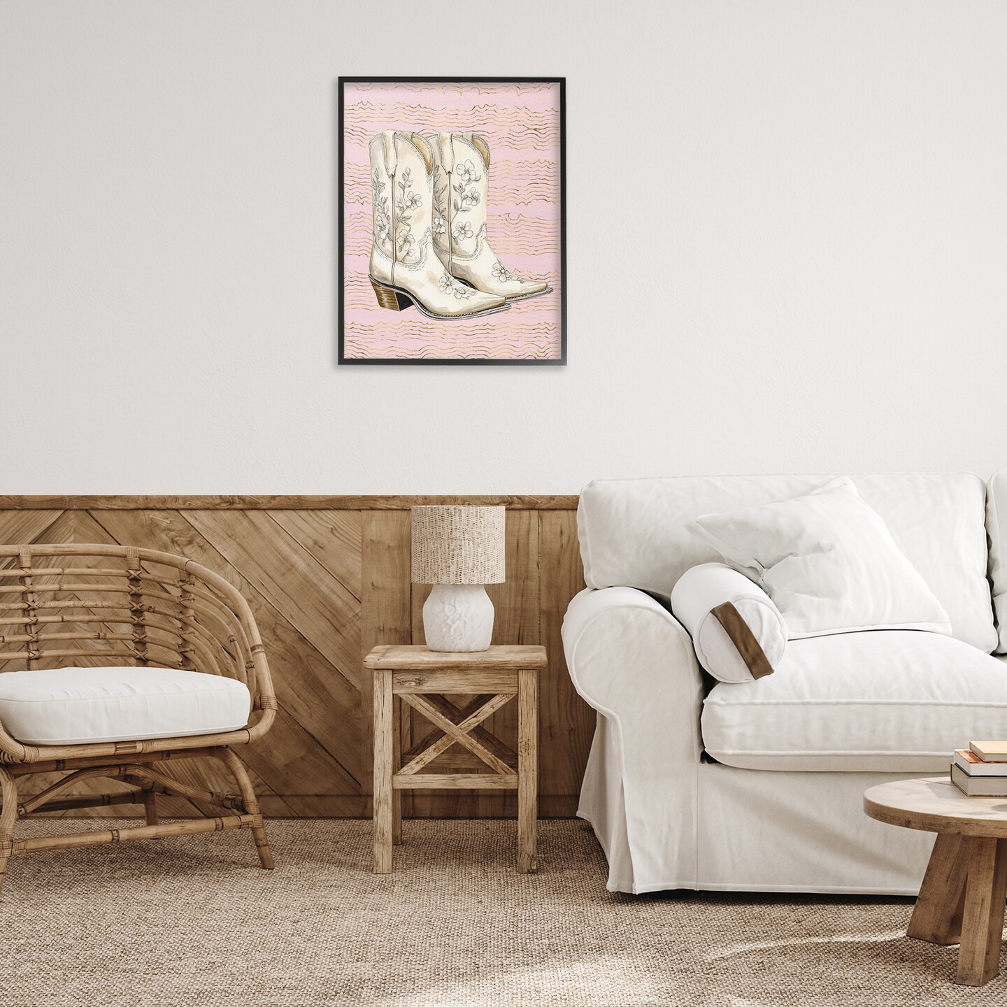 Stupell Industries Cowgirl Boots in White Framed Giclee Wall Art Design by Lettered and Lined