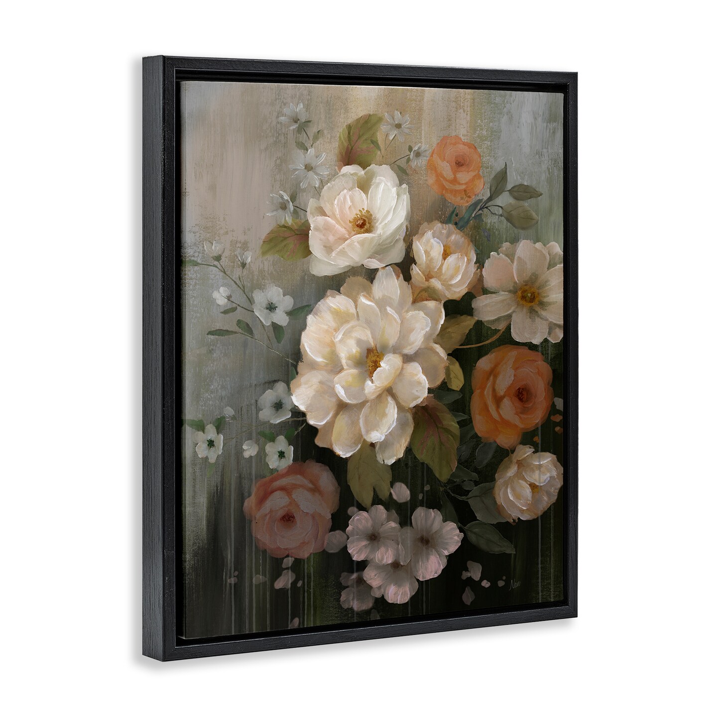 Stupell Industries Curled Blooms with Streaks Floater Framed Canvas Wall Art Design by Nan