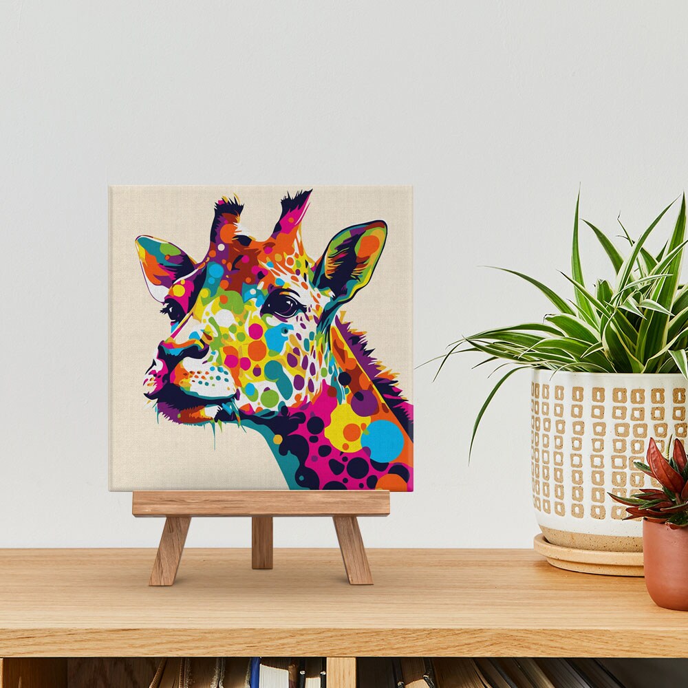 Figured&#x27;Art Mini Paint by Numbers Kit for Adults with Frame Giraffe Abstract Pop Art Small format 8&#x22;x8&#x22; - Craft Art Painting DIY Canvas Already Stretched on a Wooden Frame