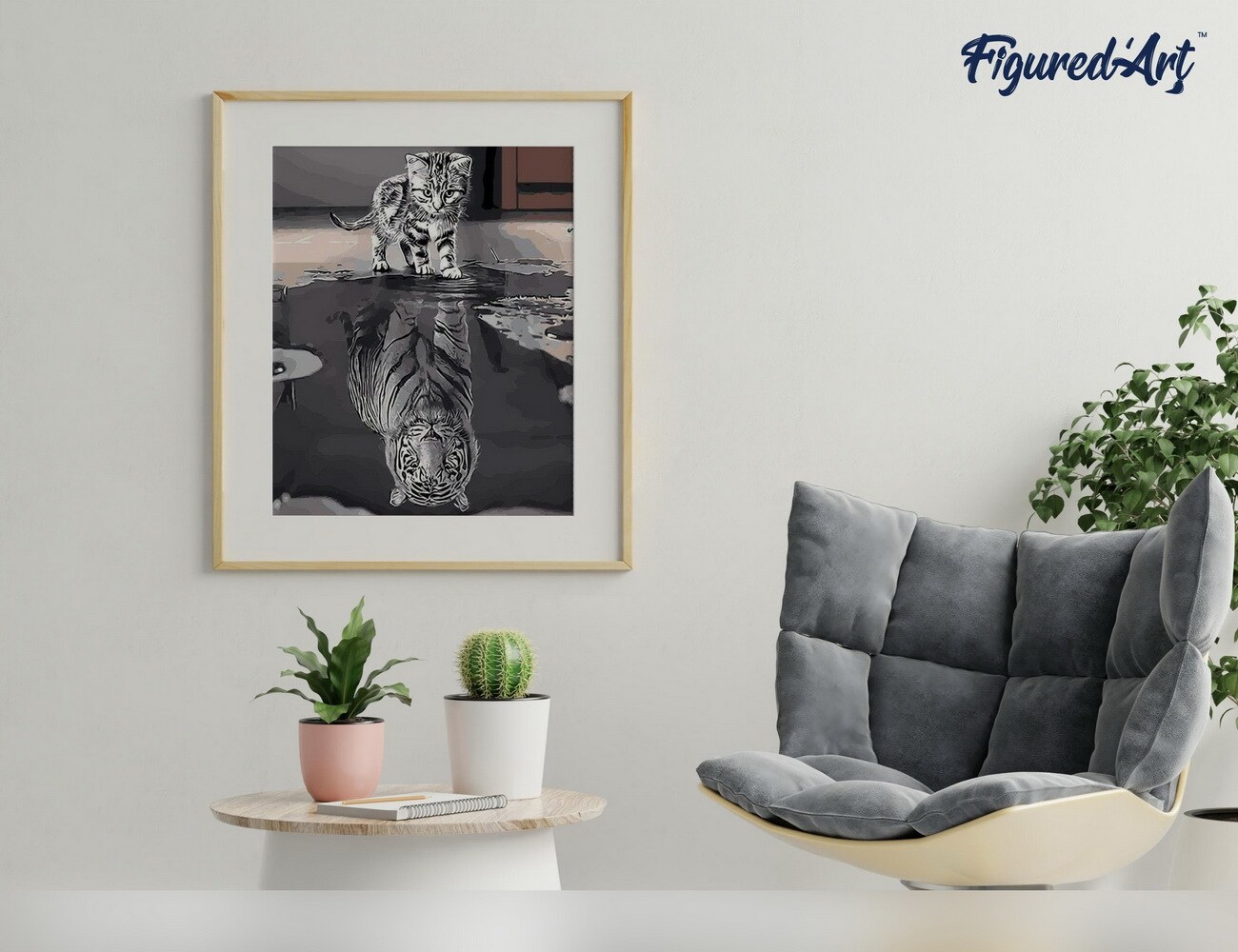 Figured'Art Paint by Numbers for Adults Kitten Reflective Tiger 16"x20" - Craft Art Painting DIY Kit Rolled Canvas without frame