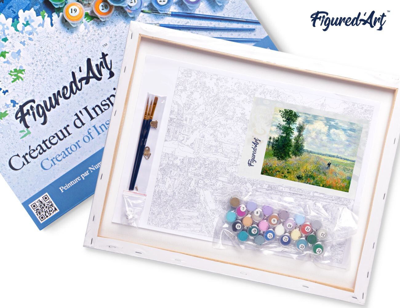 Figured'Art Paint by Numbers Kit for Adults with Frame Monet Field of Poppies 16"x20" - Craft Art Painting DIY Kit Canvas Already Stretched on a Wooden Frame