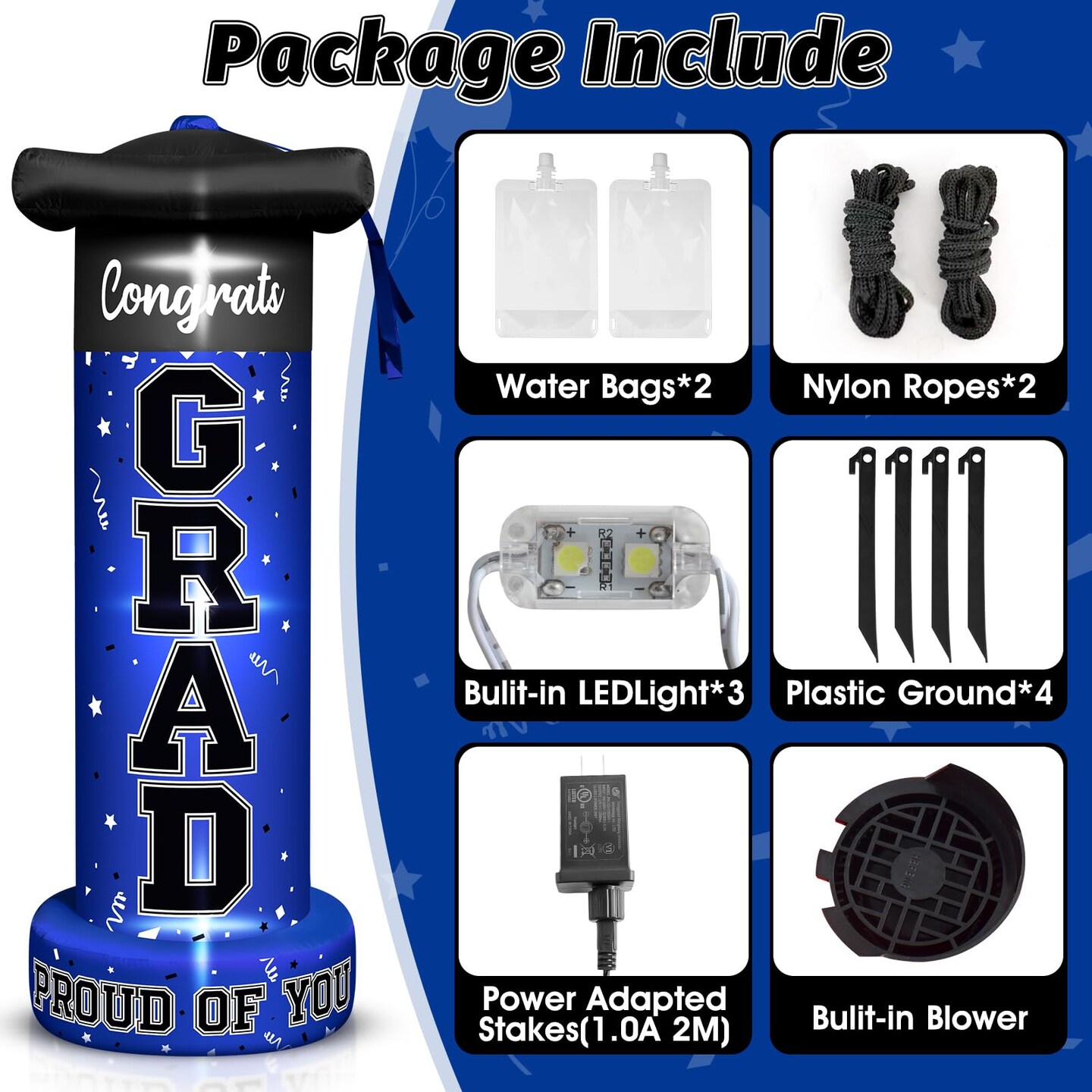 6 FT Giant Graduation Inflatable Decorations, 2025 Graduation Campus Party Blow-Up Deco with 3LED light1Blower for University Graduation Ceremony Students and Teachers Take Photos Deco (Blue)