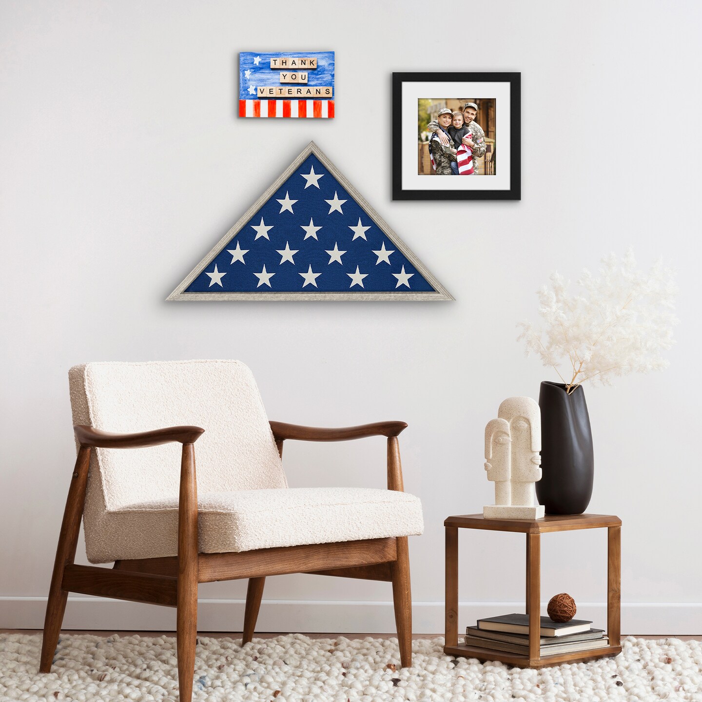Americanflat Small Flag Display Case for Burial Flag - Fits Folded Flag - Elegant Military Flag Display Case - Plexiglass Cover - Triangle Hanging Hardware - Brown