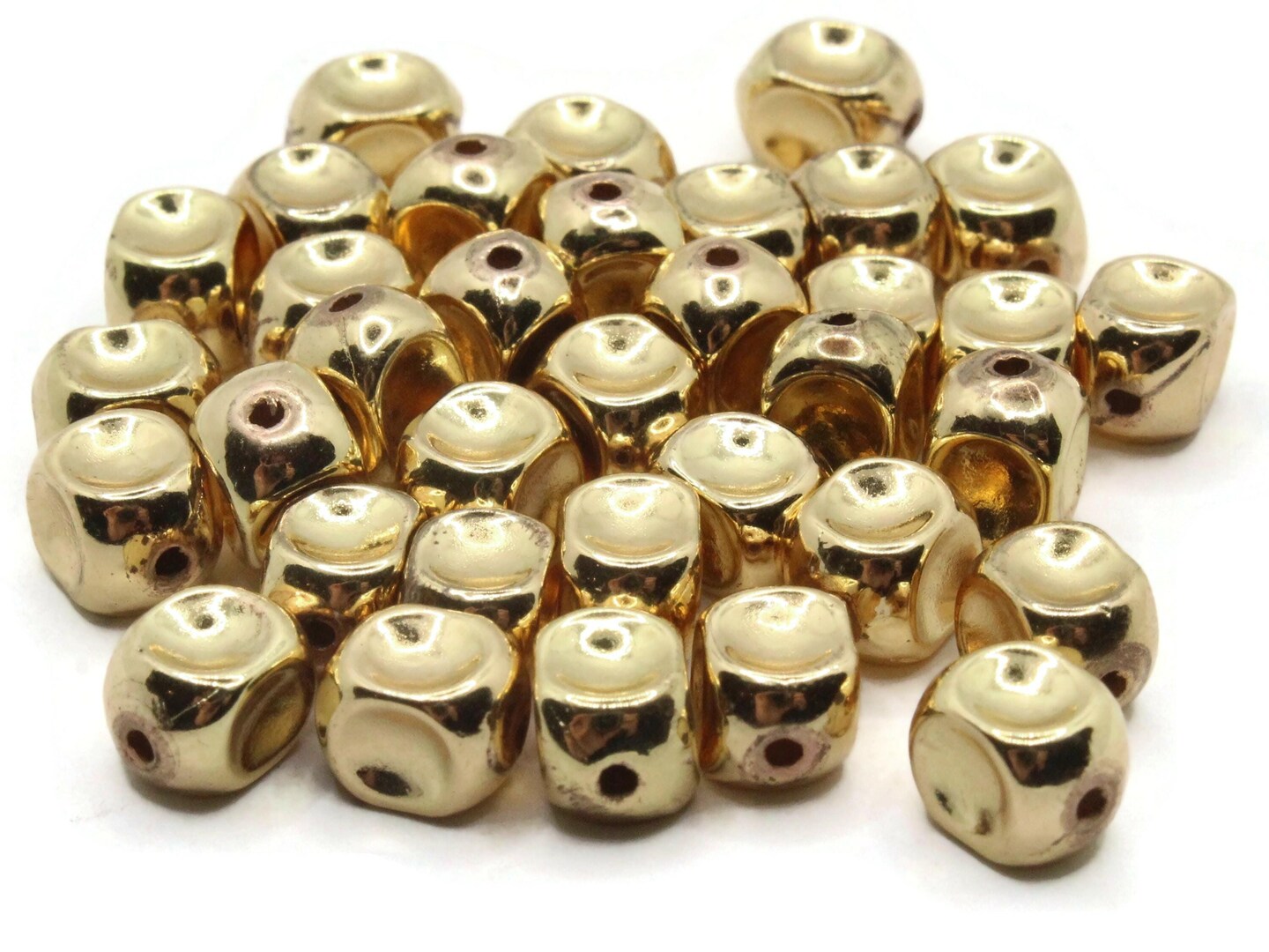 35 8mm Dimpled Rectangle Vintage Gold Plated Plastic Beads