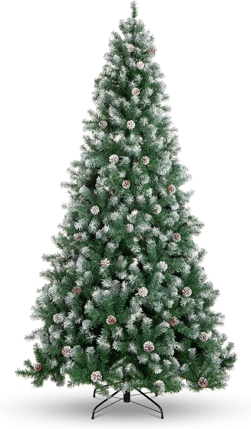 Pre Decorated Flocked Christmas Tree Hinged Artificial Pine with Pine Cones & Easy Assembly