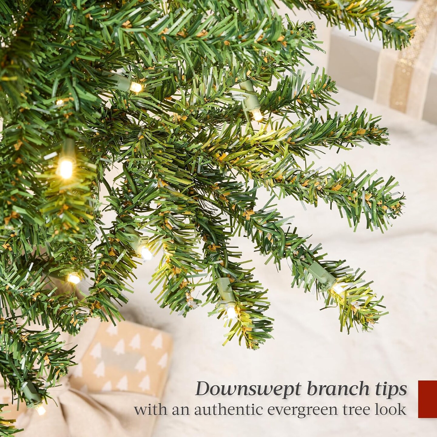 Pre Lit Pencil Christmas Tree Slim Alpine Design with LED Lights, Hinged Branches &#x26; Metal Stand