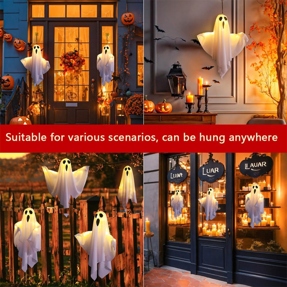 4 Packs Halloween Ghost Decorations with Light - White
