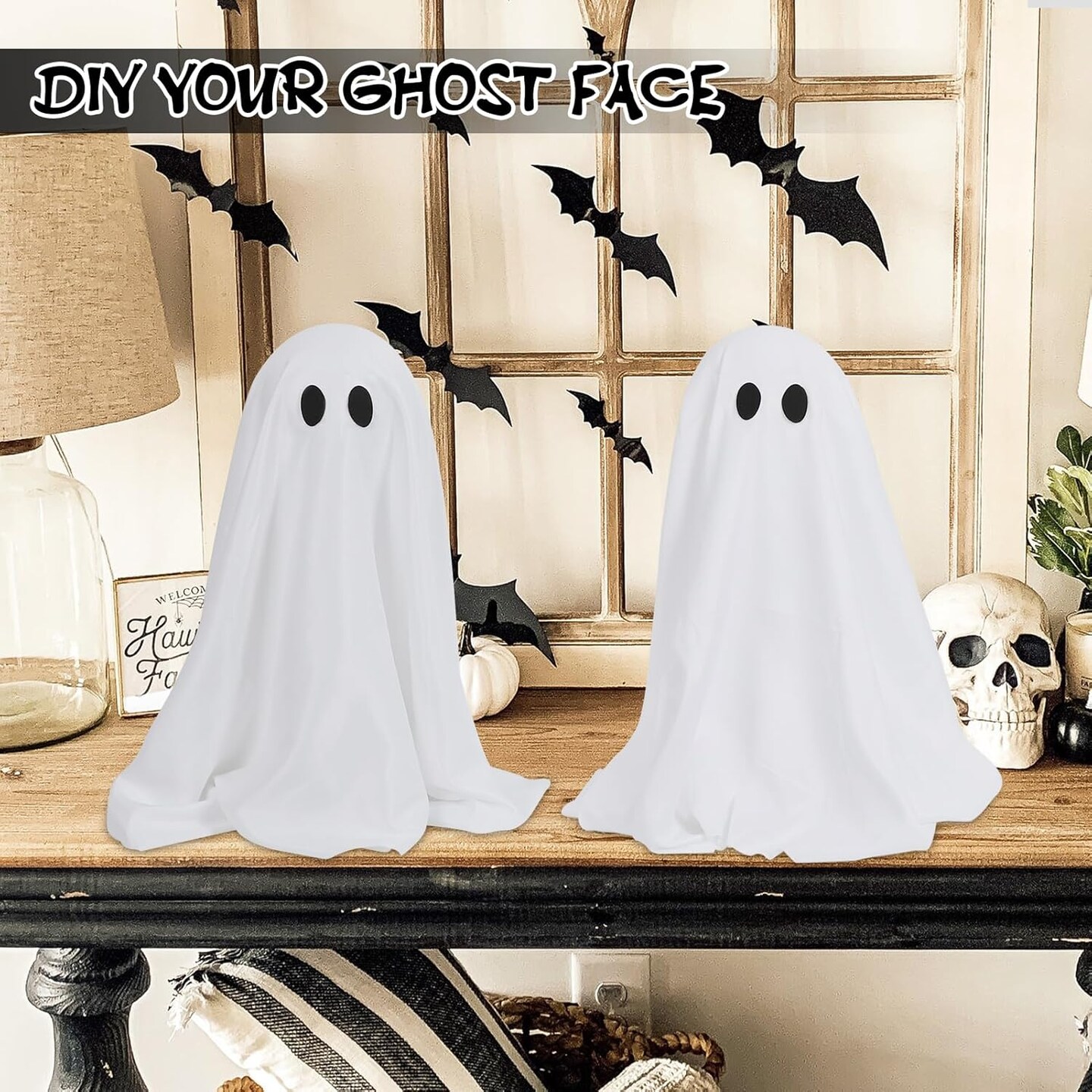 2 Packs Spooky Ghost Decor with String Lights