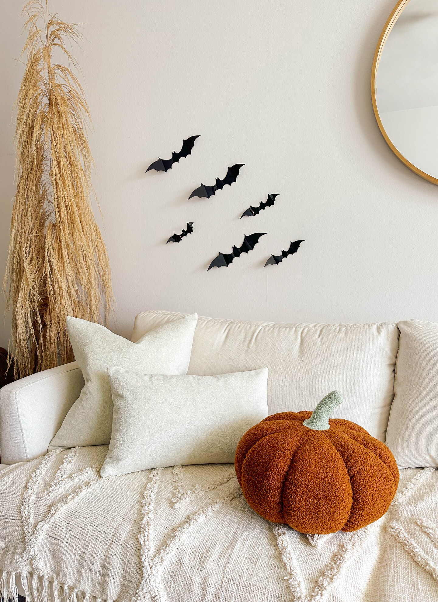 Burnt Orange Sherpa Pumpkin Pillow with Sage Green Stem – 11", Jumbo Plush Fall Decor