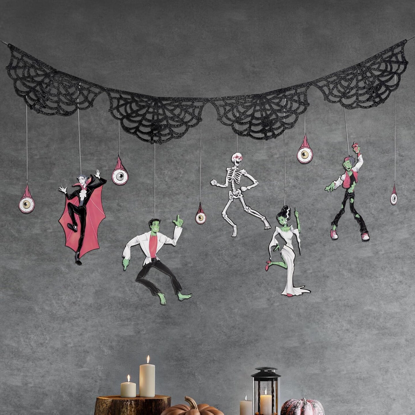 Spider Web Banner Halloween Party (Black, Green, Pink, White)