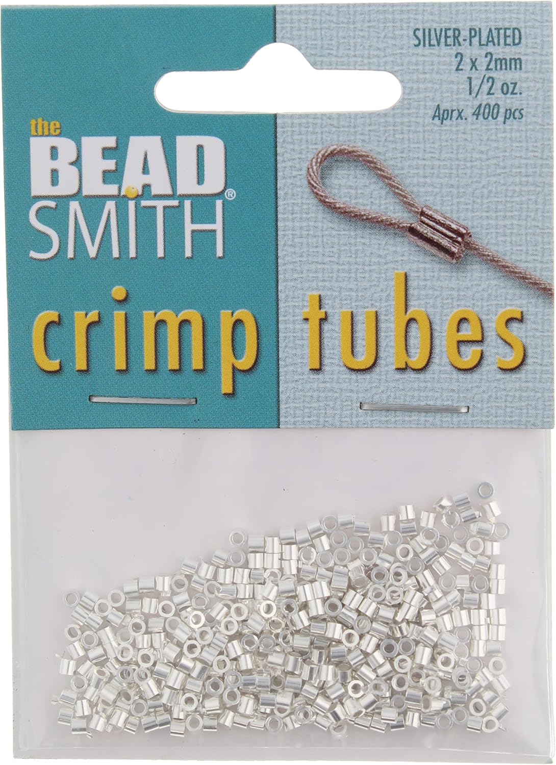 The Beadsmith Tube Crimp Beads, 2 x 2mm, 400 Pieces, Silver Color, Uniform Cylindrical Shape, No Sharp Edges, Designed to Secure The Ends of Jewelry Stringing Wires and Cables