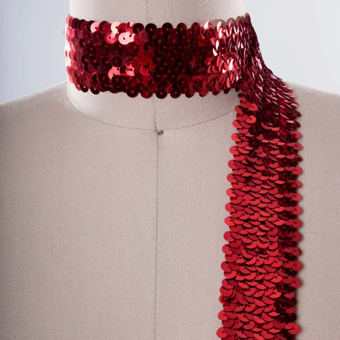 1 Yard 1.5" Red Stretch Sequin Trim Sparkly Elastic Trim for Costumes, Headbands & Crafts
