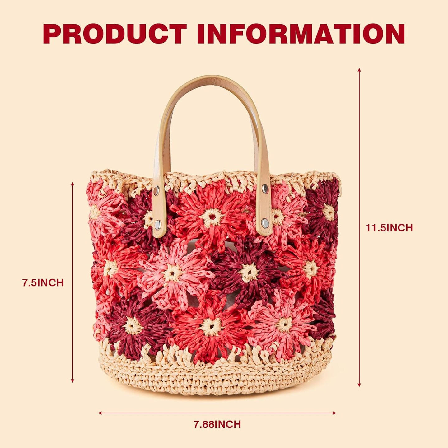 Crochet Kit - Floral Raffia Bucket Bag (Rosy Bloom) 7.95 x 7.95 x 7.5 inches