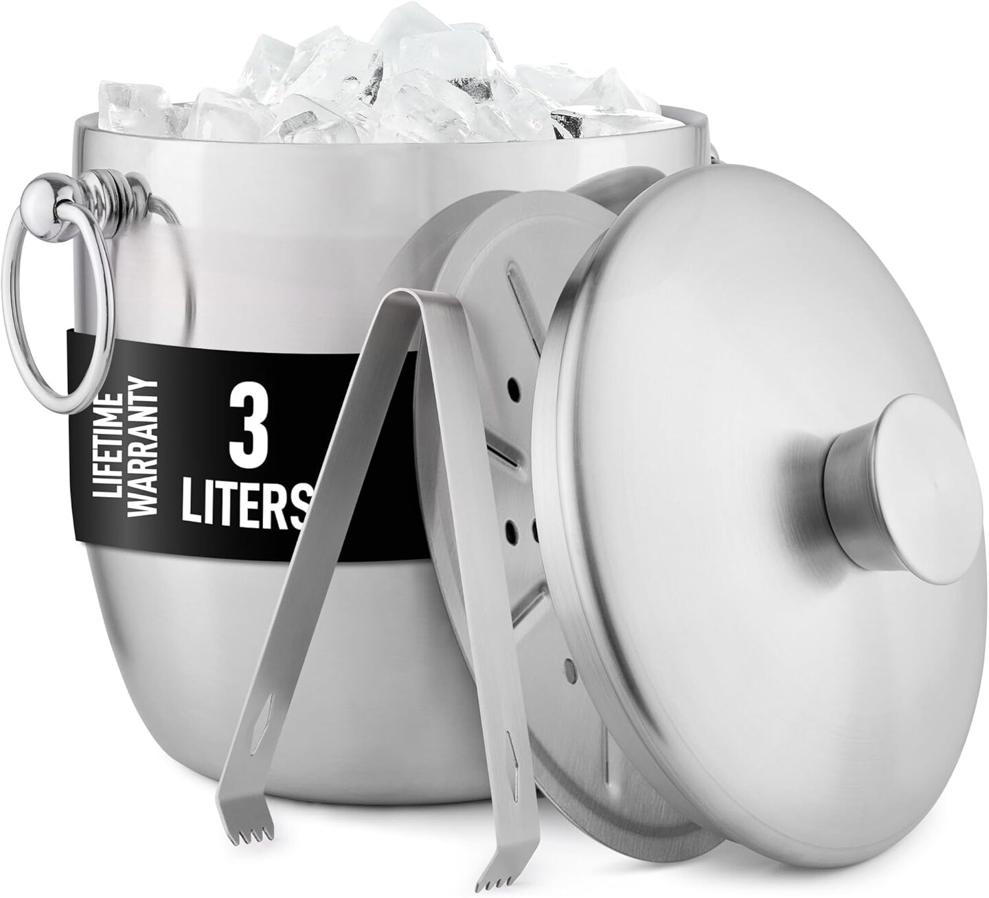 Kitchen Premium Stainless Steel Double-Wall Insulated Ice Bucket Kit (Silver) 8.7"L x 8.7"W x 9"H