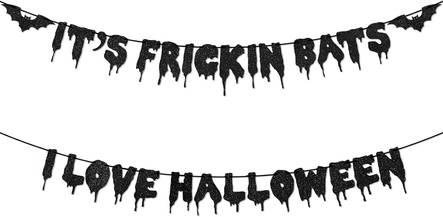 Black Glitter It&#x27;s Frickin Bats I Love Halloween Banner