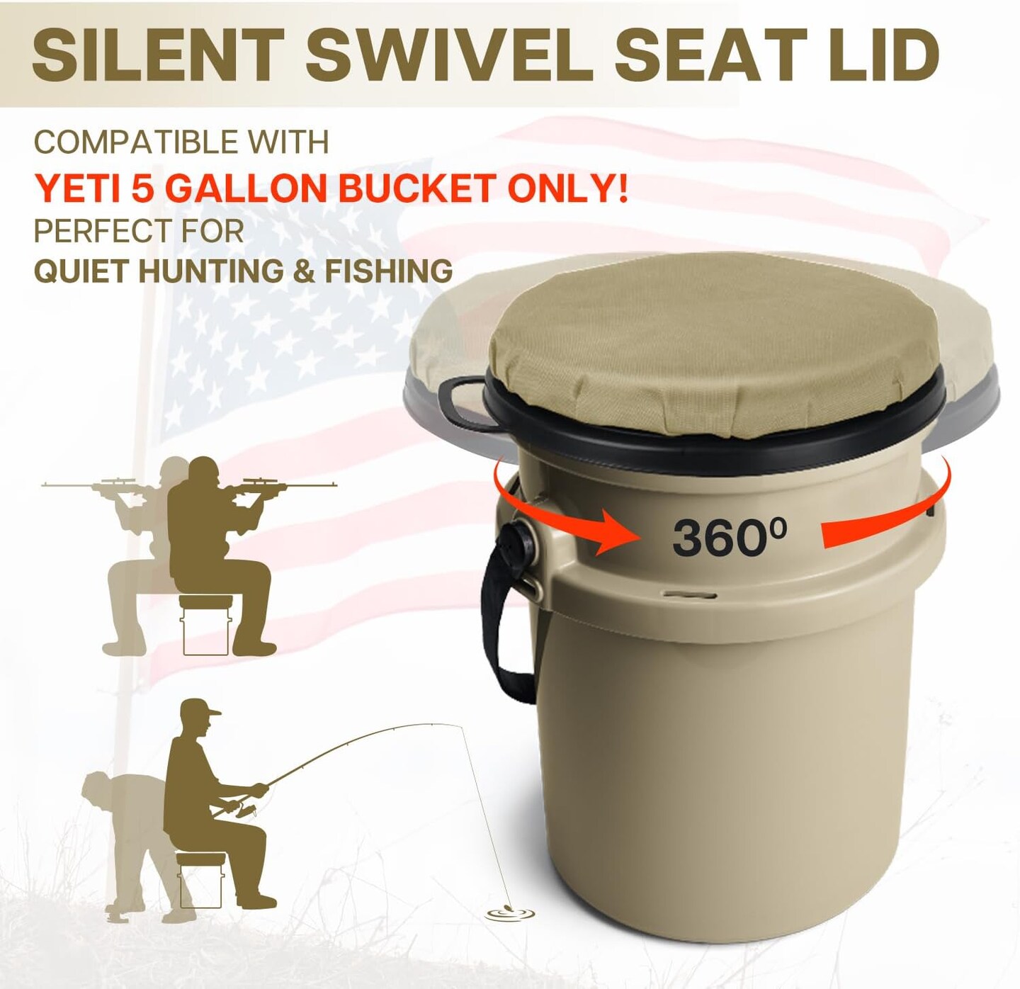 5 Gallon Bucket Seat - 360-Degree Swivel Lid (Tan)