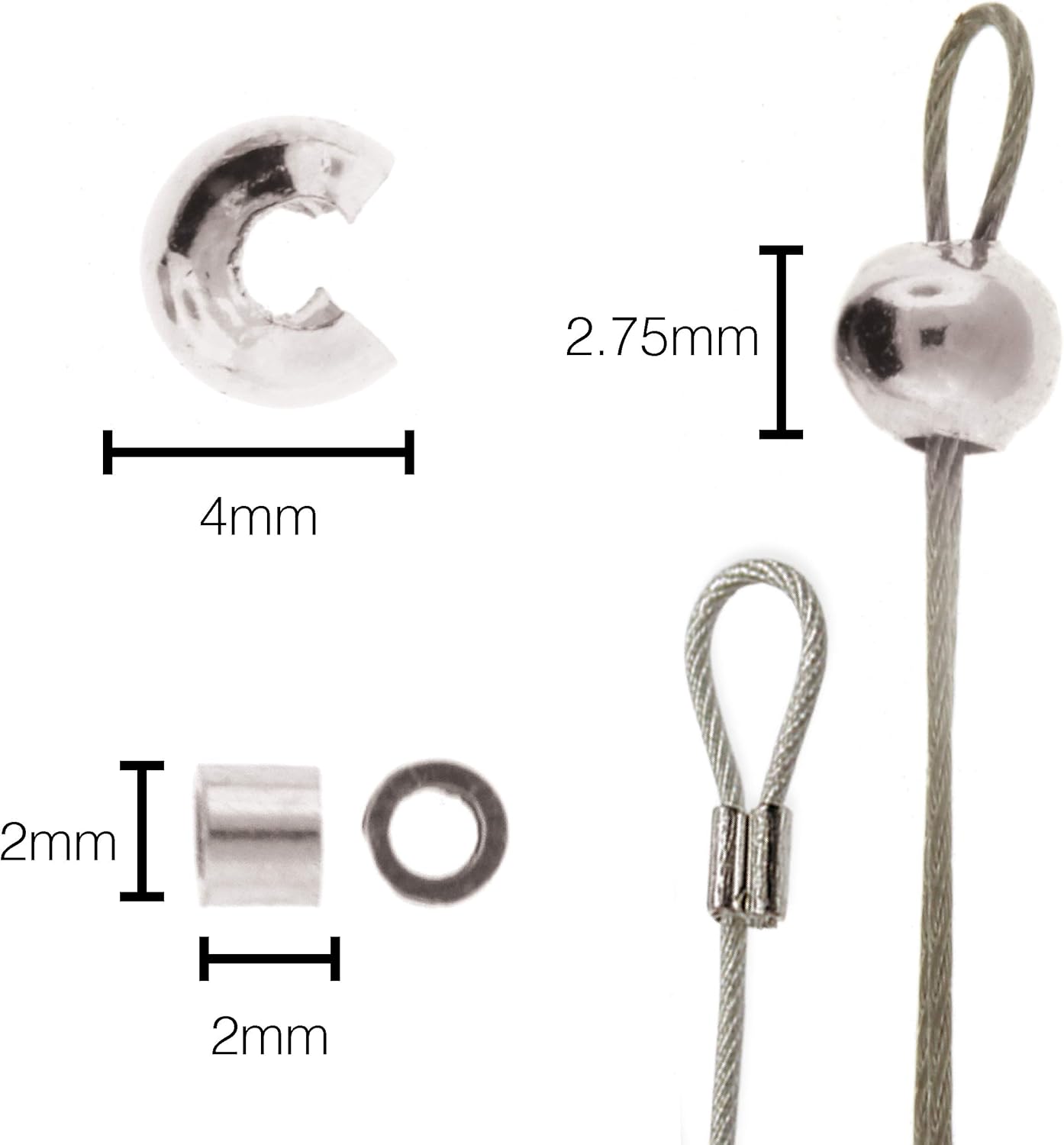 The Beadsmith Basic Elements Crimp Tubes &#x26; Smooth Crimp Covers Designed to Secure The Ends of Jewelry Stringing Cables &#x26; Wires, Silver Color