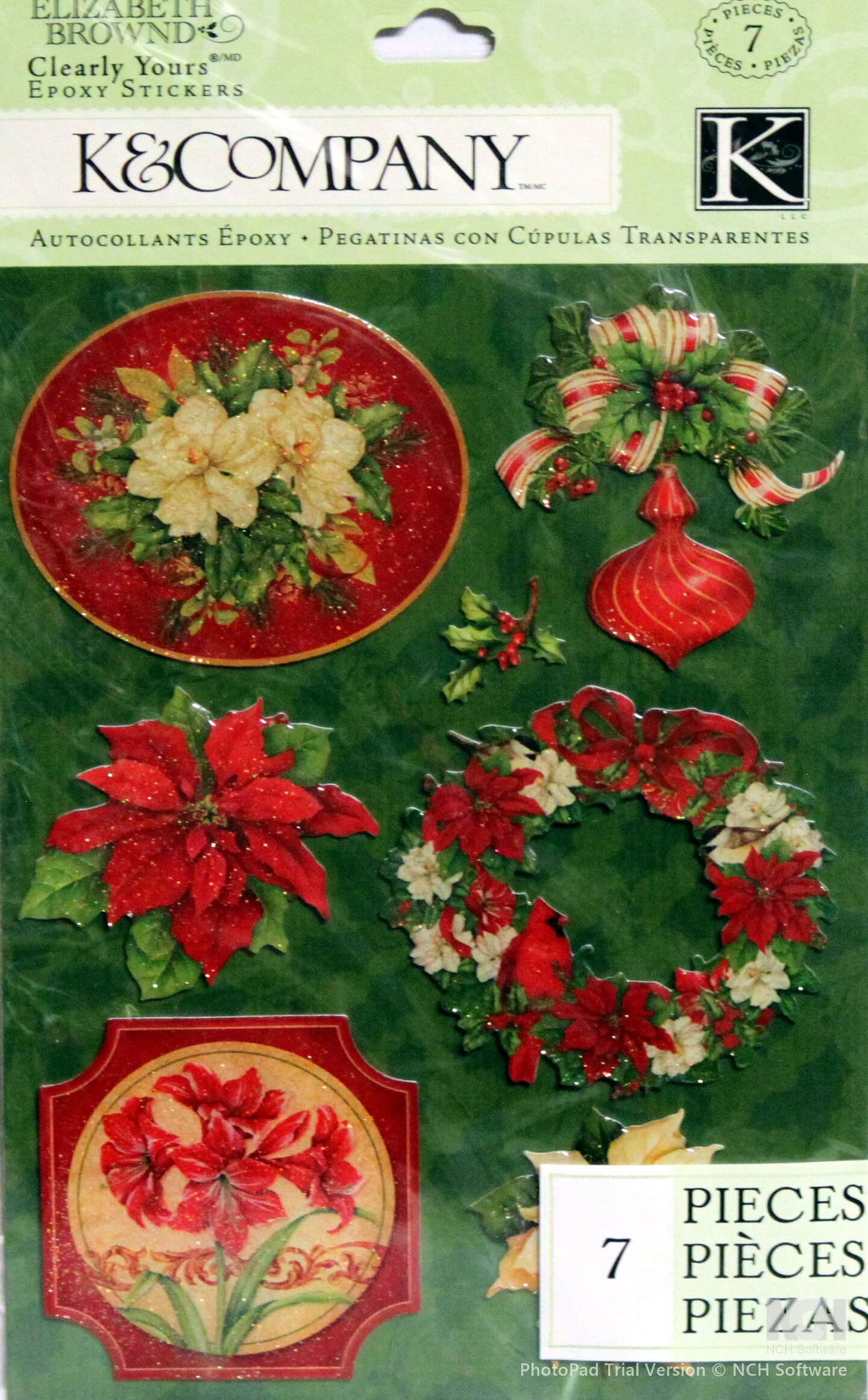 K &#x26; Company Elizabeth Brownd Visions Of Christmas Flower Clearly Yours Epoxy Dimensional Stickers