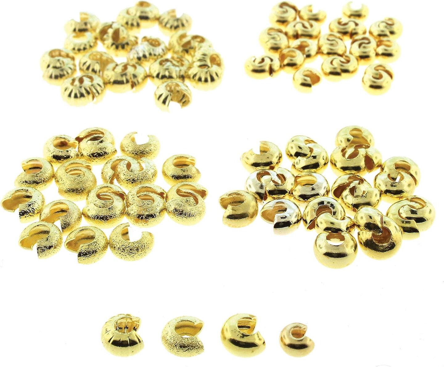The Beadsmith Basic Elements The Beadsmith Basic Elements Crimp Bead Covers for Hiding Crimped Beads and Preventing Snagging Jewelry on Fabric, Assorted Sizes, Gold Color Bead Covers (Gold)
