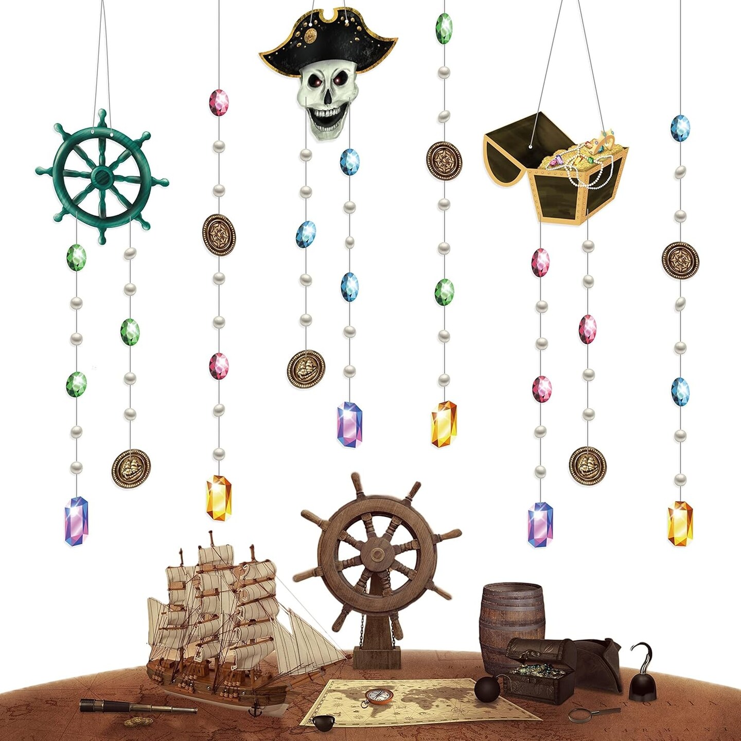 Pirate Garland for Party Decorations Halloween (6pcs. Skull Pirate Halloween Garland Kit)