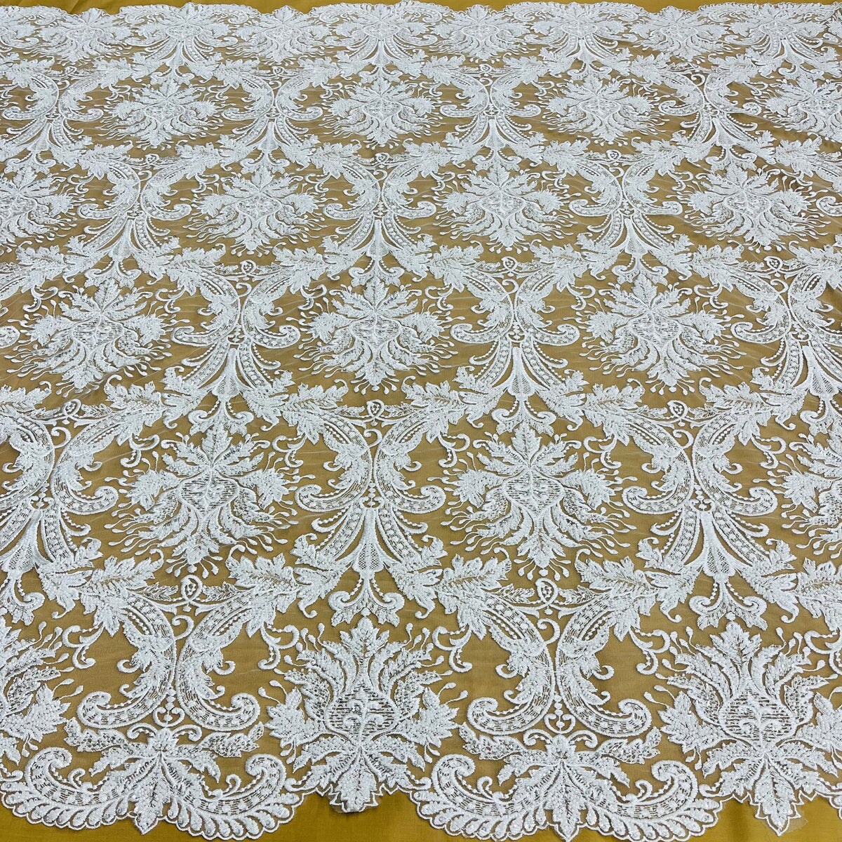 1 Yard Beaded Lace Fabric on 100% Polyester Net Mesh, Elegant Embroidered Lace for Gowns & Décor