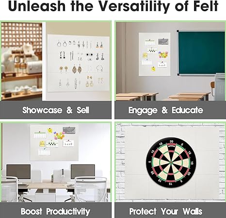 Large Cork Board Felt Wall Tiles, 47"x35" 12 Pack Felt Bulletin Board Pin Board with 48 Safe Removable Adhesive Tabs, 60 Push Pins, Alternative Cork Board for Walls Home Office, Light Camel
