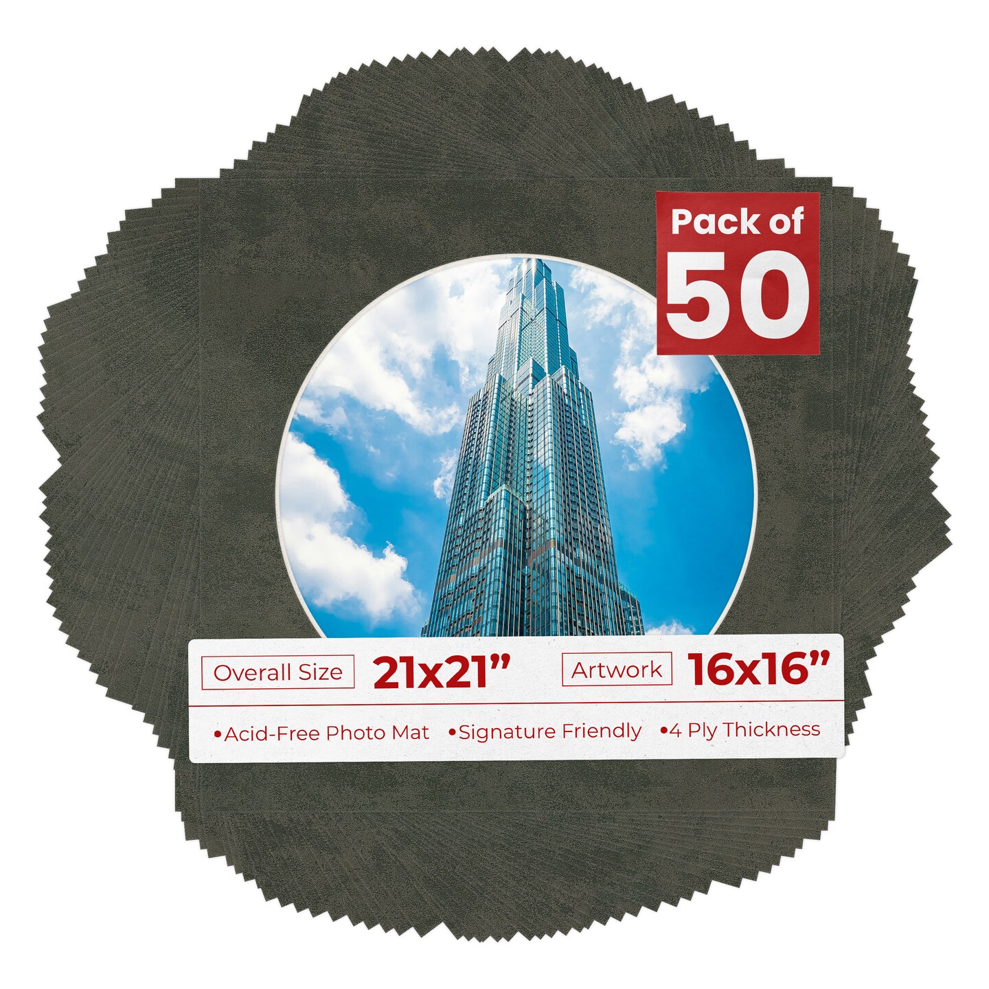 Mat Opening Earthen Gray Mat Board for 21x21 Frames - Circle Opening for 16x16 ...