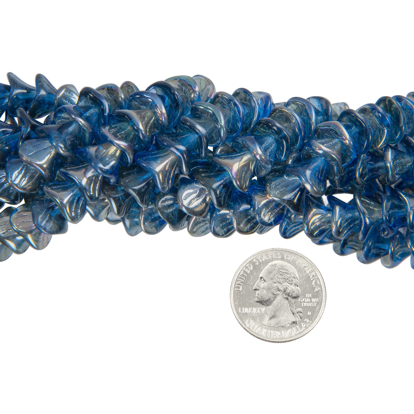 25 Three Petal Sapphire Celsian Glass Flower Beads 12 x 10mm GB-3PF01