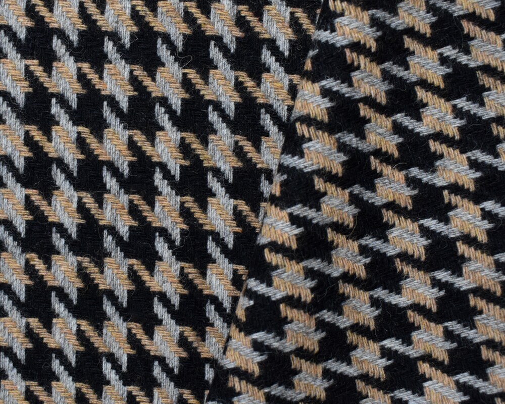 Black-Multi Wool Poly Houndstooth Twill Woven Jacketing Fabric By the Yard