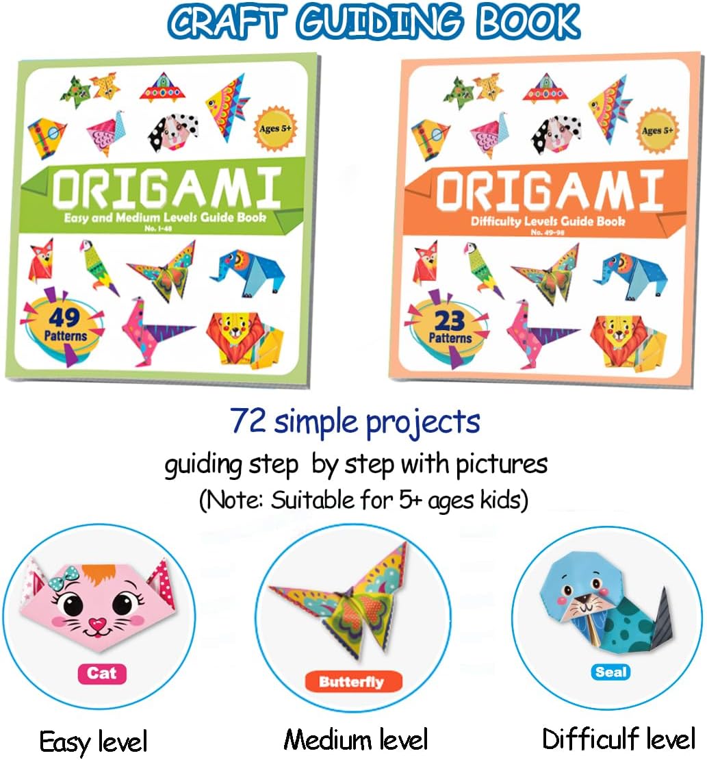 Origami Kit for Kids Ages 5-8 8-12, with Guiding Book, 152 Paper with 72 Patterns, DIY Art and Craft Projects, Beginners Children's Day Gift Boy Girl