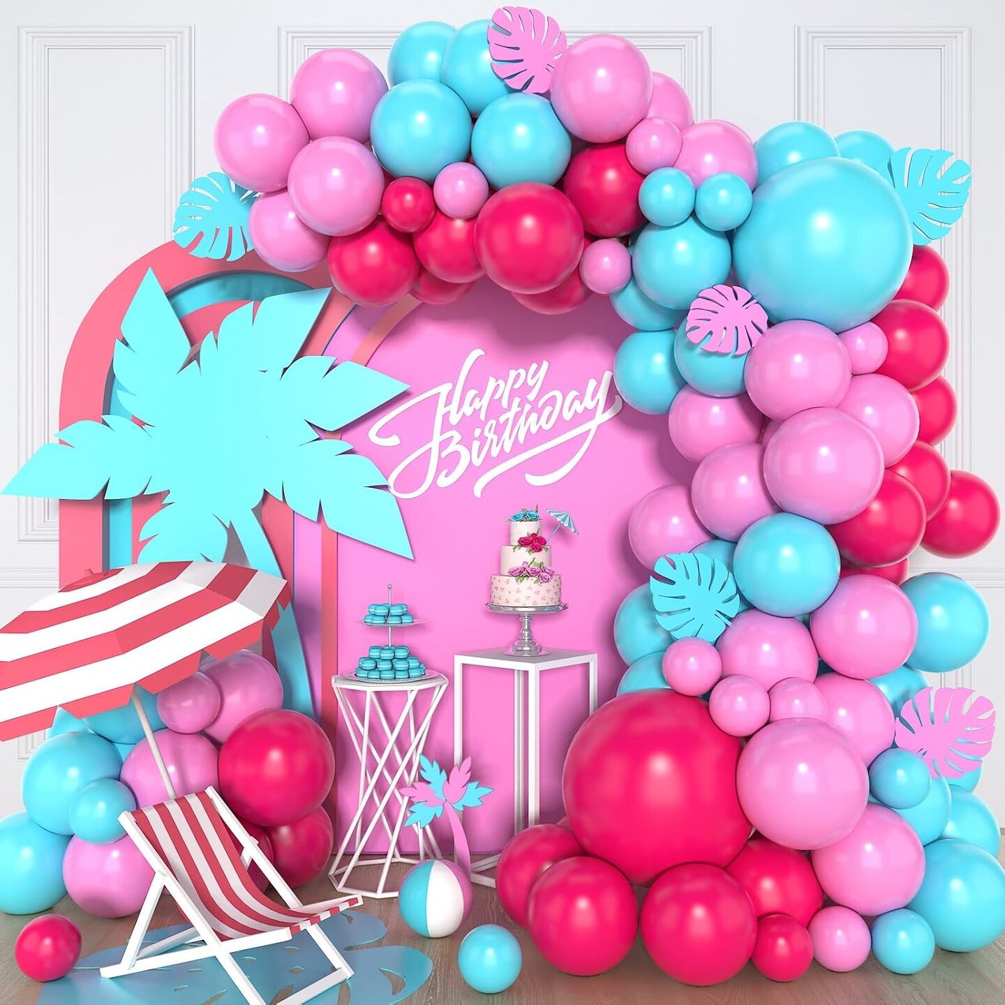 Hot Pink & Teal Balloon Arch Kit (112pcs) – Pink, Teal Blue, Hot Pink & Turquoise Latex Balloons for Birthday, Summer Party, Baby Shower, Wedding & Anniversary Decorations