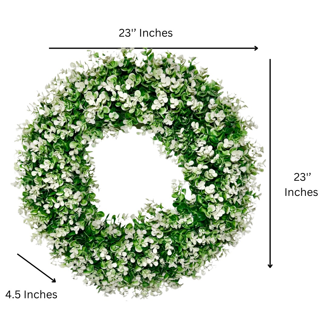 Chiara Artificial Green White Boxwood Decorative Wreath Indoor/Outdoor Use 23&#x27;&#x27;