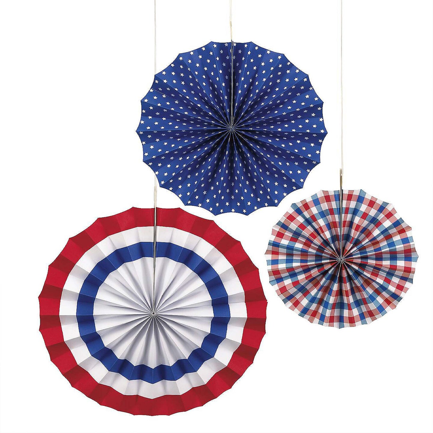 Red White & Blue Patriotic Assorted Paper Fan Decorations 3ct