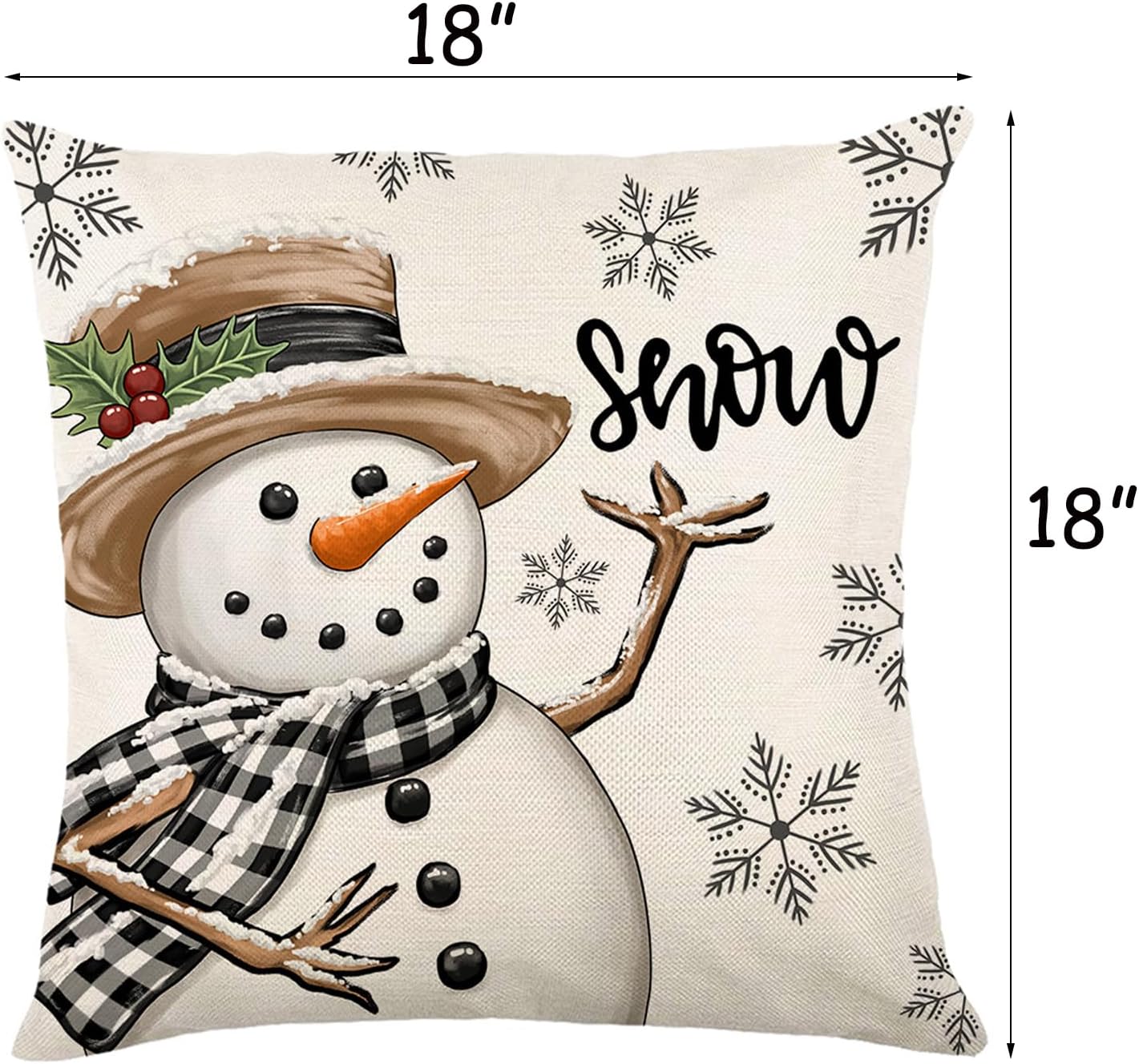 Christmas Pillow Covers 18 x18 Inch Set of 4 Christmas Snowman Reindeer Gloves Eucalyptus Throw Pillow Covers Winter Holiday Cushion Case for Home Couch