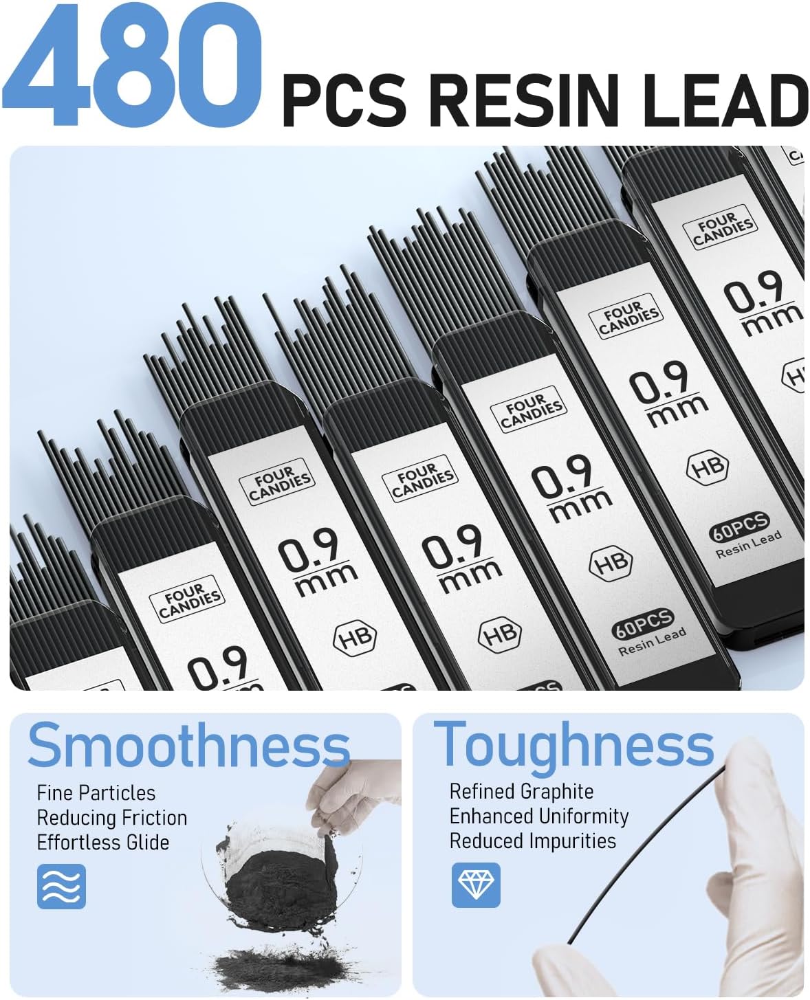 0.9mm Metal Mechanical Pencil Set – 3 Pencils with 480 HB Lead Refills, 3 Erasers & 9 Eraser Refills in Case – Ideal for Art, Drafting, Writing, and Engineering (Black)