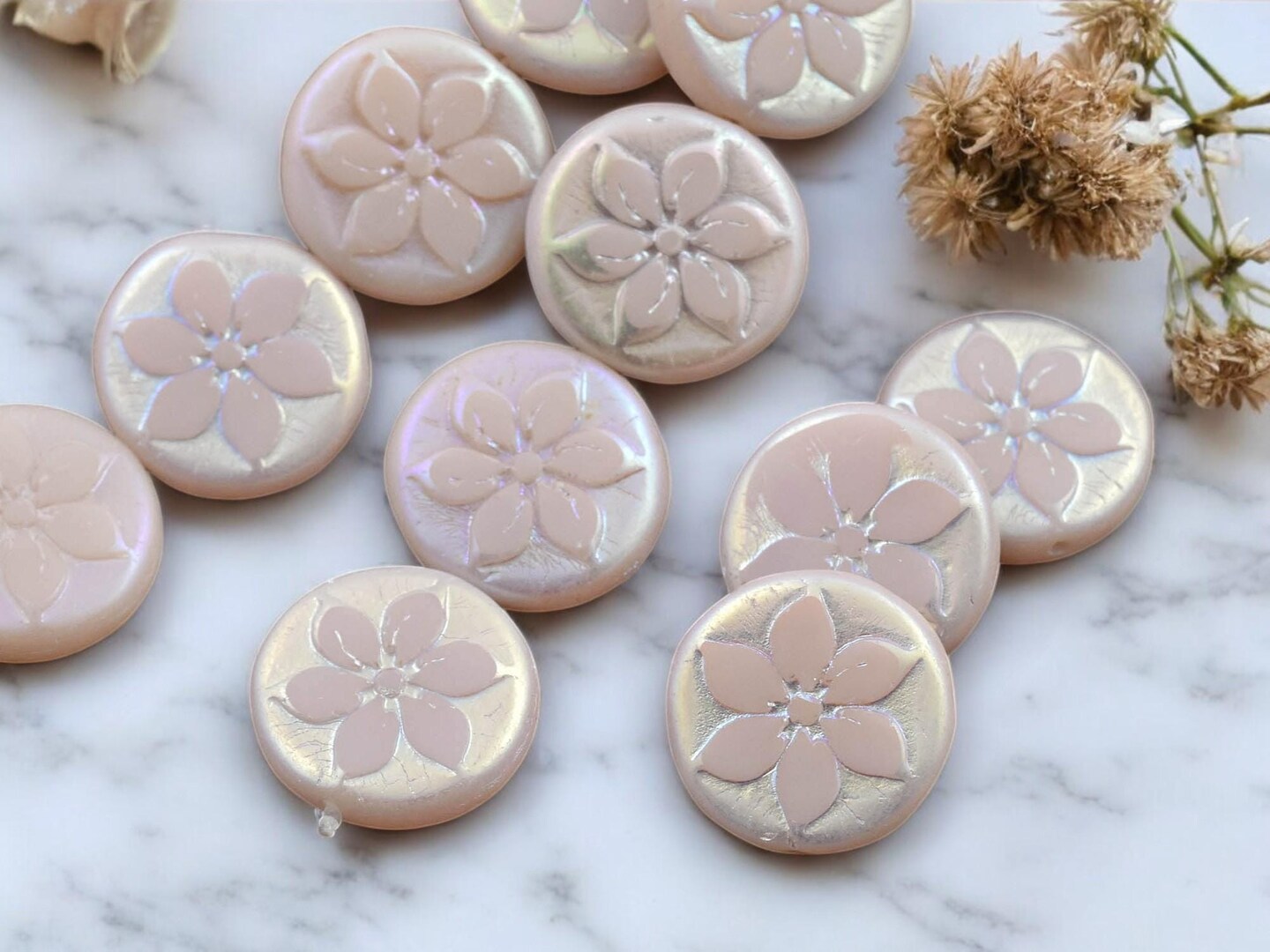 *5* 18mm Rosaline Pink AB Floral Coin Beads