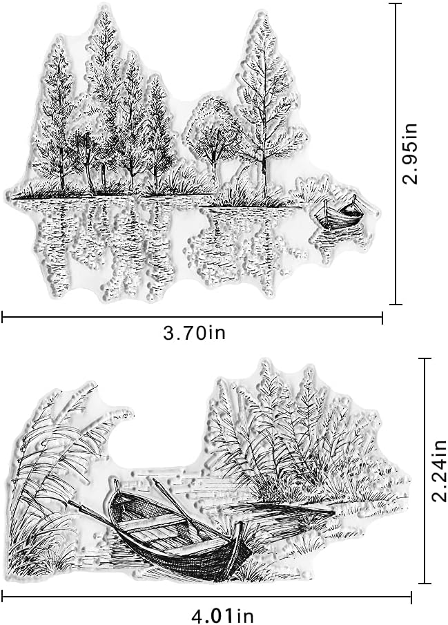 Lake River Scenery Trees Boat Clear Stamps for Card Making and Scrapbooking Card Making Words Transparent Stamps Silicone Stamps Photo Album Decor
