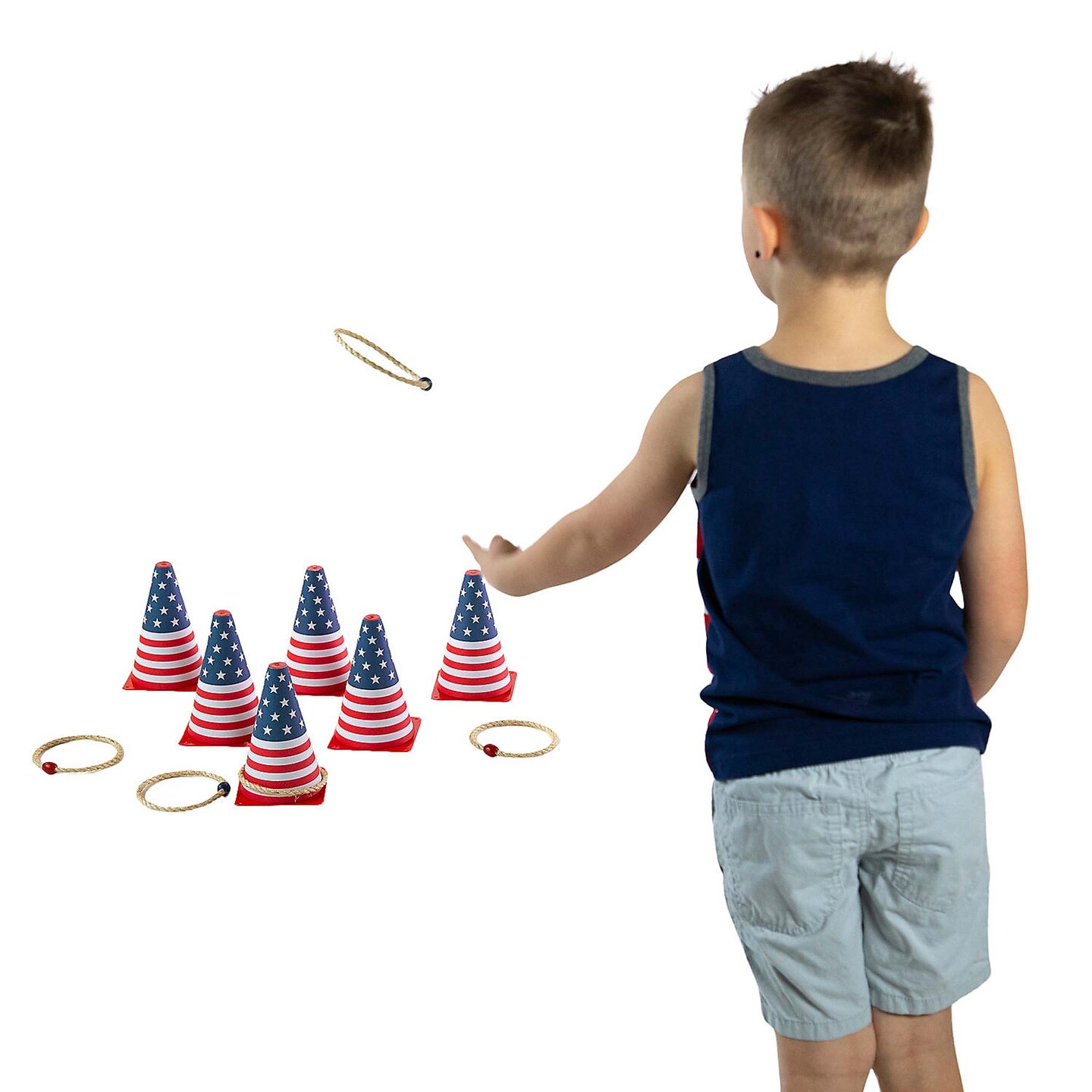 5 1/4&#x22; x 8&#x22; Patriotic USA Flag Cone Ring Toss Game 12 Pieces