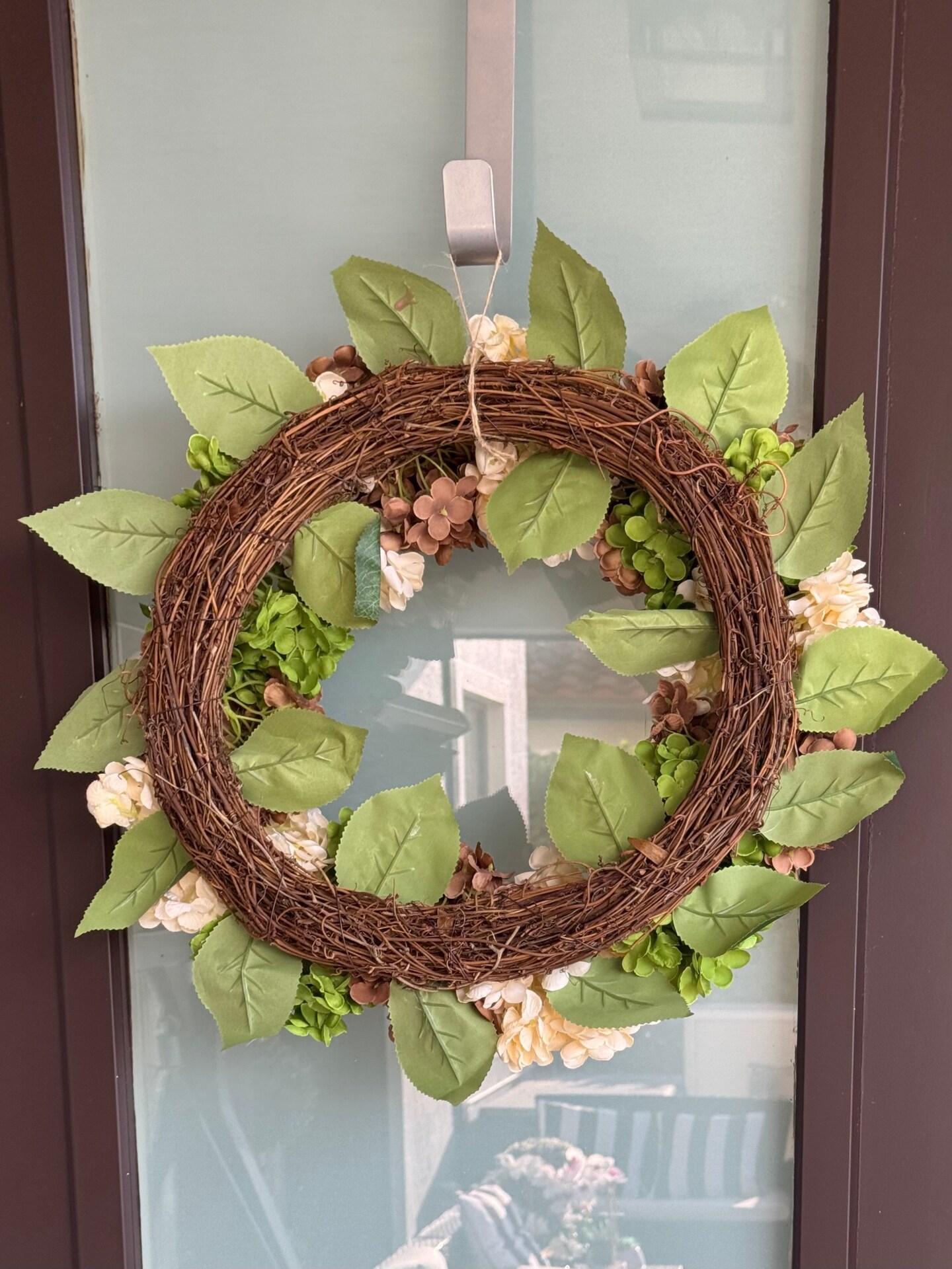 Capri Green Nude Cream Brown Hydrangea Wreath, 21 In All Season UV Resistant Lifelike High end