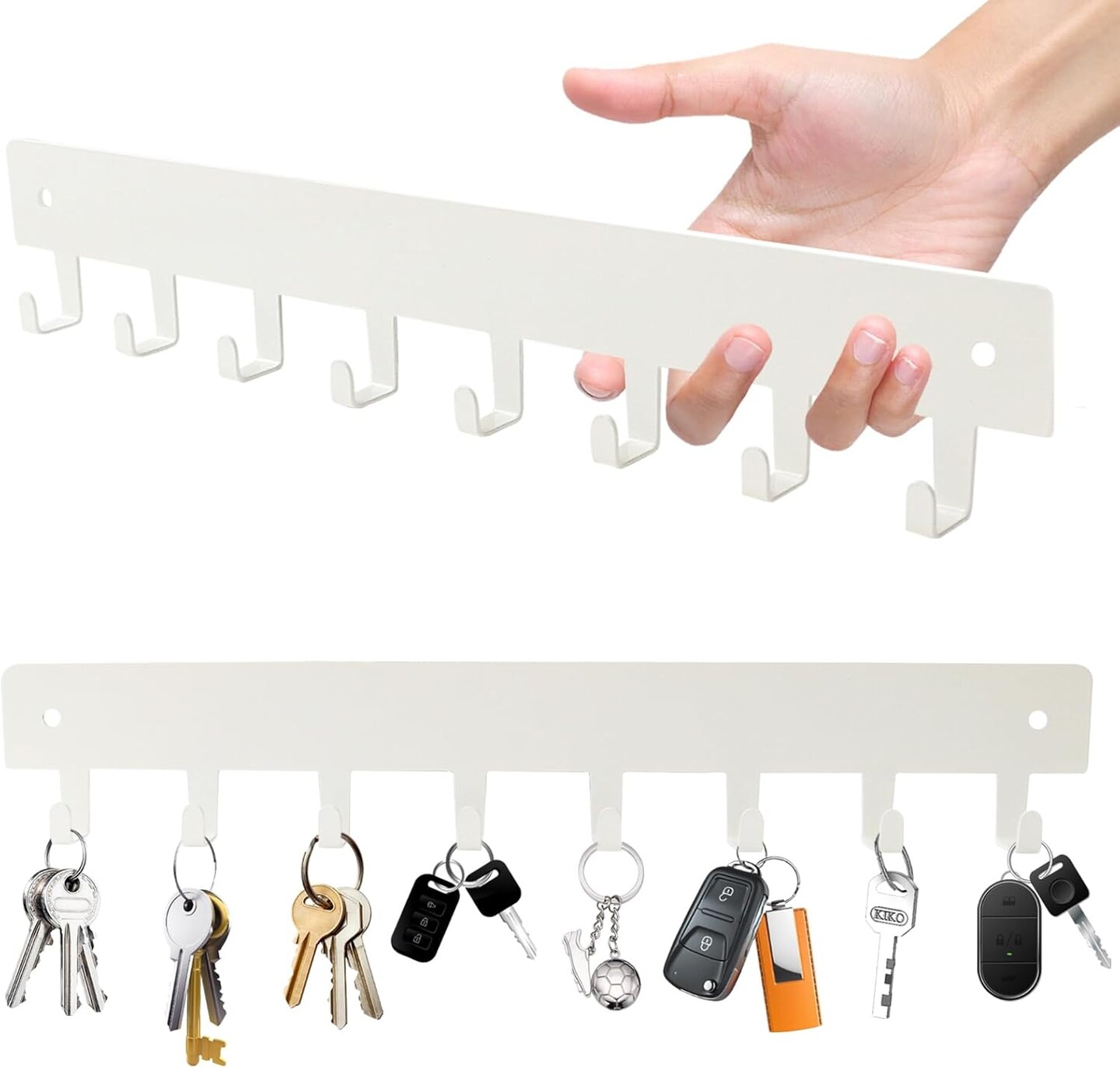 2 Pack Key Holder for Wall, Key Hooks with 8 Hooks Mount Keys on Wall, No Drilling Required, Holders Use for Living Room Kitchen Corridor Decor