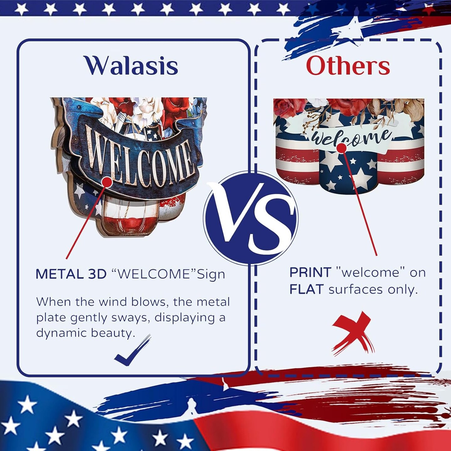 4th of July Decorations for Door: Metal Patriotic Wreath Outdoor 14&#x22; Red White and Blue Decor Fourth July Memorial Day Sign Large Mason Jar Wall Hanging Independence Vintage for Outside Indoor