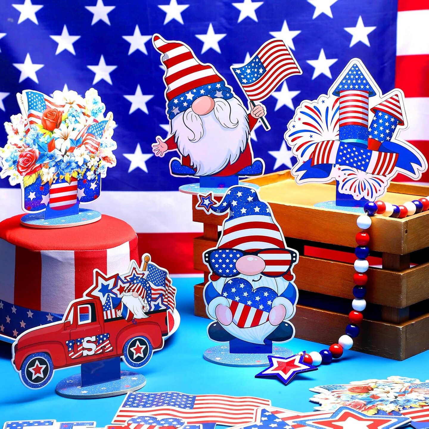 18 Pcs 4th of July Decorations Patriotic Centerpieces for Tables Independence Day Table Decorations Red White Blue Centerpiece for American July Fourth Memorial Day Home Decor