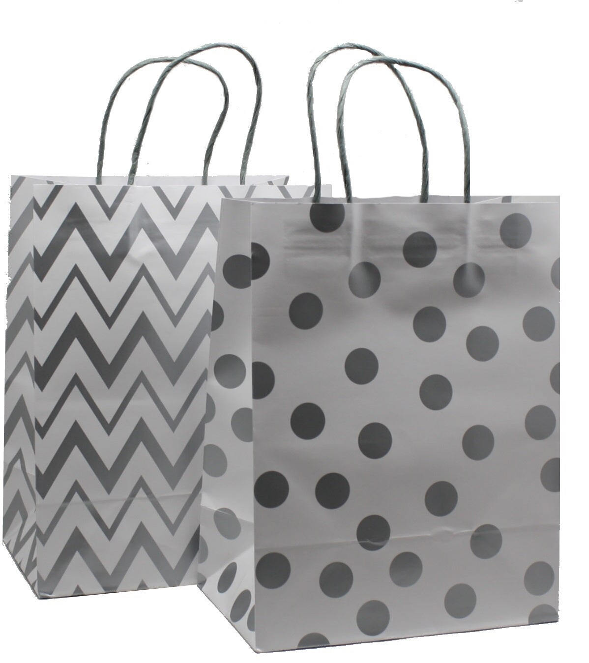 Medium White Kraft Gift Bag Set With Silver Metallic Patterns