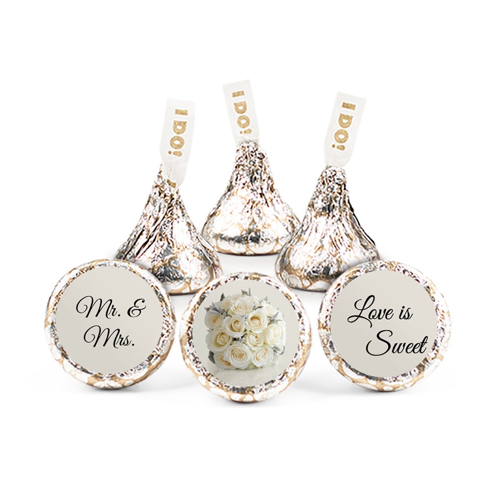 75ct Wedding Candy Favors Hershey's Kisses Chocolate (75 Candies + 1 Sheet Stickers) Floral - Candy Included - Assembly Required - by Just Candy