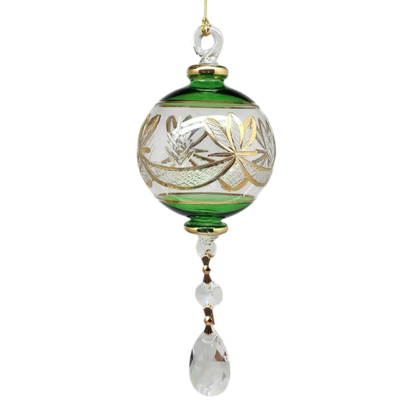 Special Etching Crystal Ball with Dangles Ornament - Green