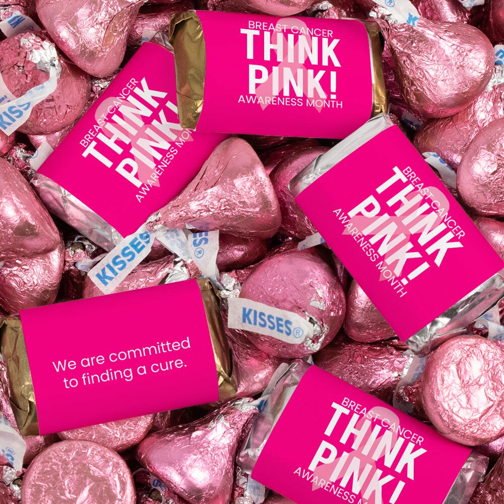 496 Pcs Breast Cancer Awareness Candy Gifts & Favors Wrapped Miniatures and Kisses - Think Pink Ribbon (6.1lb Case)