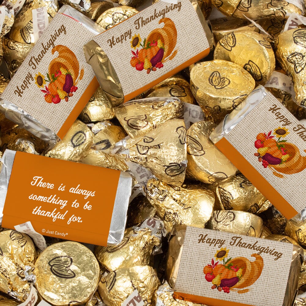 124 Pcs Thanksgiving Cornucopia Assorted Wrapped Miniatures & Gold Foiled Almond Kisses Chocolate Mix (1.52lb)