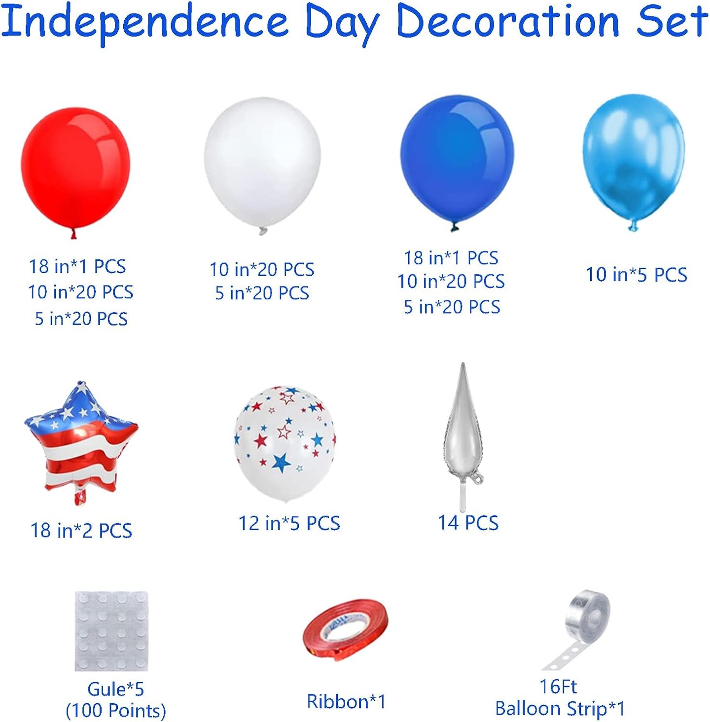 151PCS Patriotic Red White and Blue Balloon Garland Arch Kit with Exploding Star Balloons – 4th of July, Memorial Day, Veterans Day, Graduation, Baseball & USA Theme Party Decorations